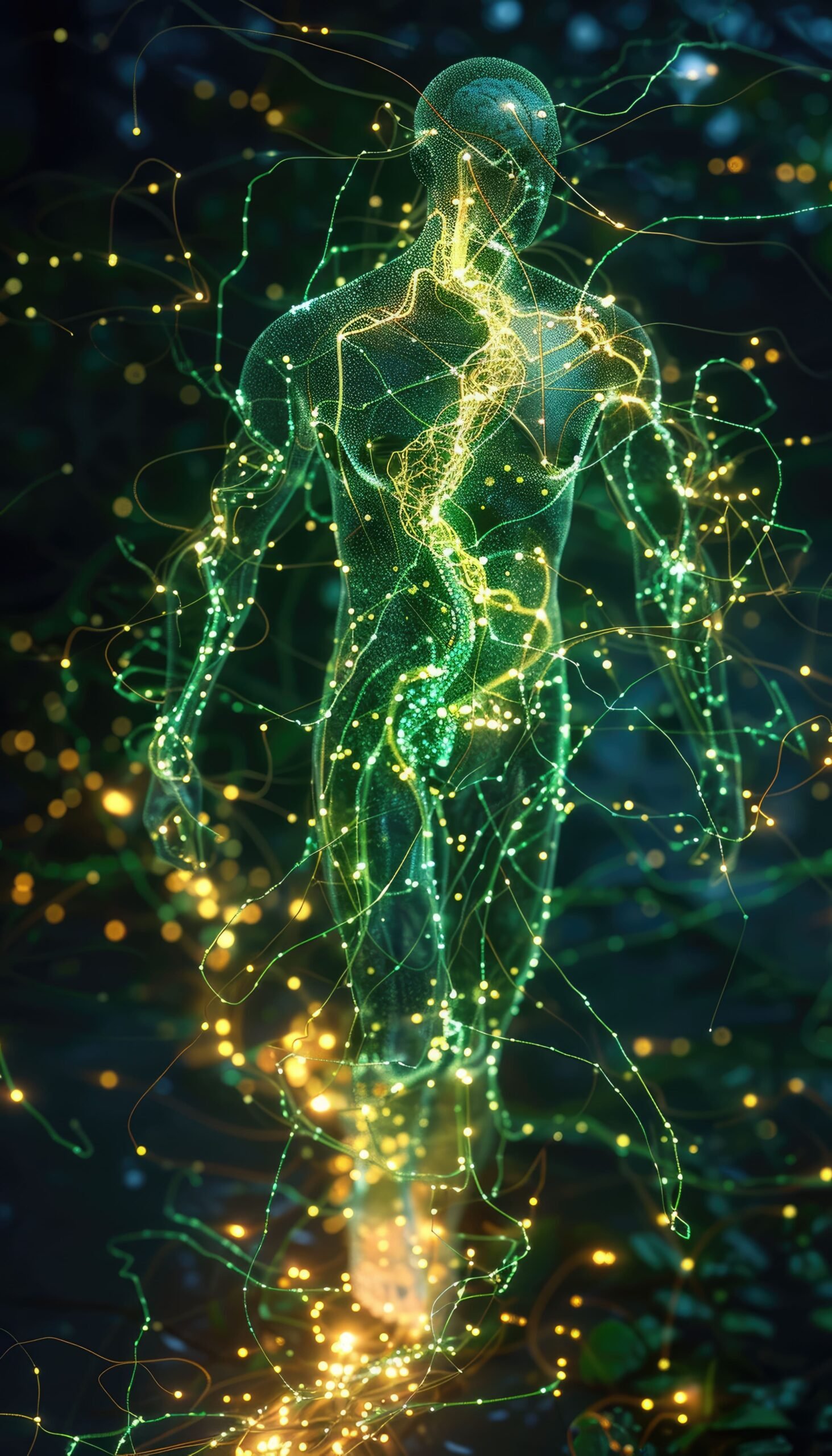 Hombre y energías fluyendo